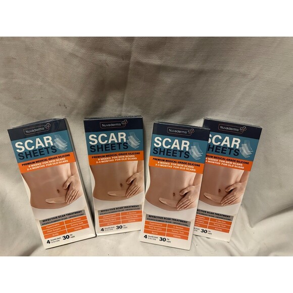 4 Boxes -NUVADERMIS Premium Medical Grade Silicone Scar Sheets, Strips 16 Sheets - Picture 1 of 4